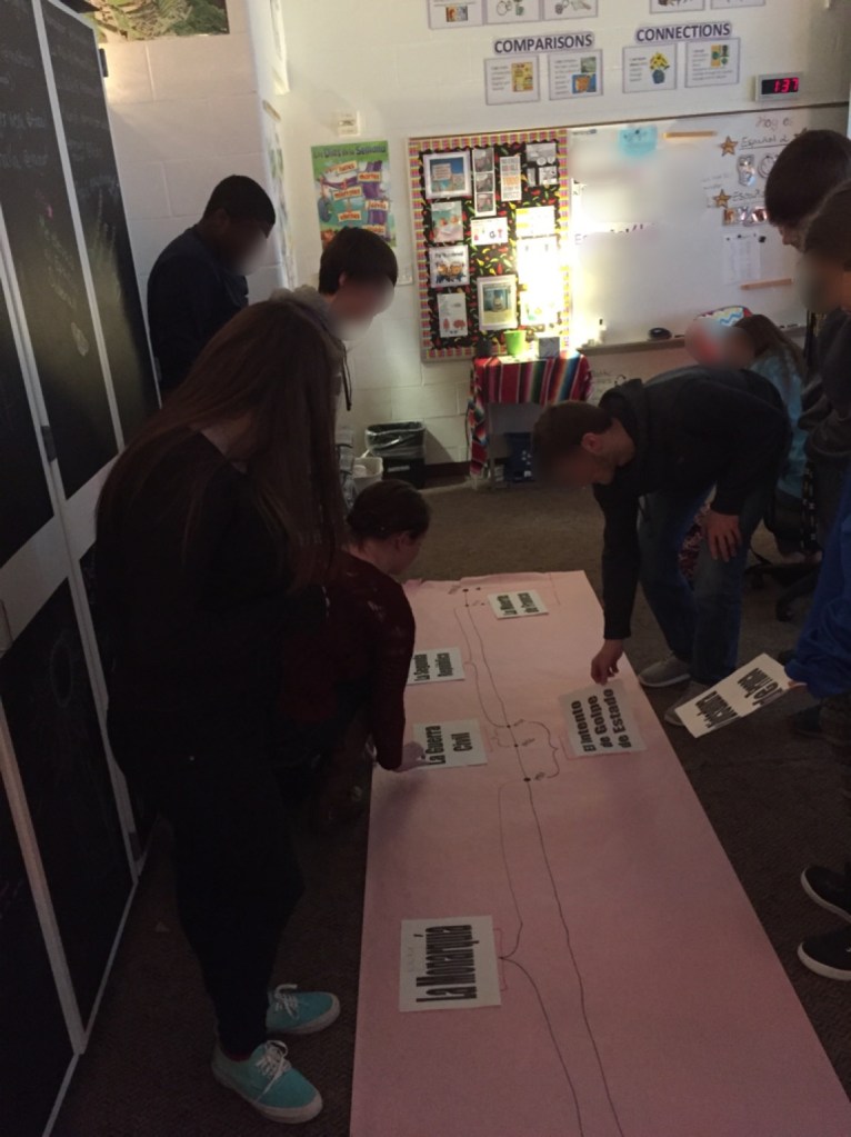 Students work together to place the events on the timeline.